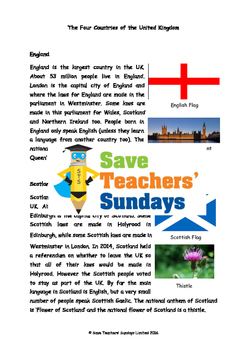 Preview of England, Scotland, Wales & NI Lesson plan, Information text and Comprehension Qs