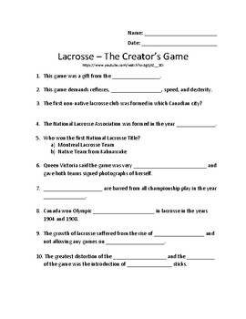 Preview of The Creator's Game (Lacrosse) Video & Handout