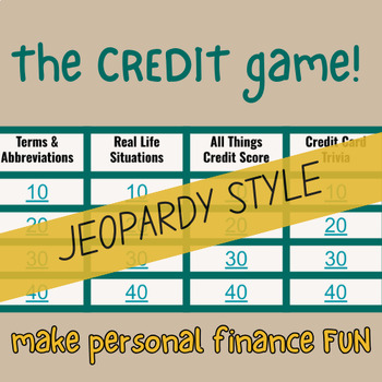 Preview of The Credit Game! | GOOGLE SLIDES JEOPARDY STYLE GAME for PERSONAL FINANCE