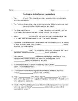 Preview of The Criminal Justice System: Investigations Worksheet