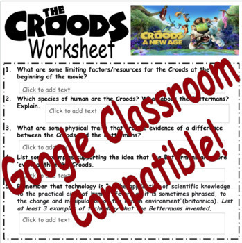 Preview of The Croods: A New Age Worksheet & C.E.R (Claim, Evidence, Reasoning)