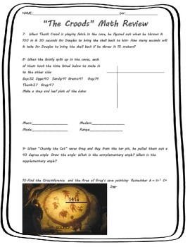 "The Croods" Middle School Math Movie Questions by Yuliana Uleman