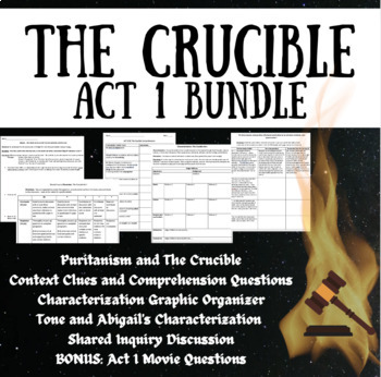 Preview of The Crucible Act 1 Bundle Activities on Characterization, Tone, Puritanism