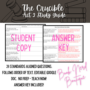 Preview of The Crucible Act 2 Reading Guide & Answer Key