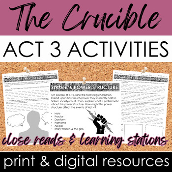 Preview of The Crucible Act 3 Activities: Literary Analysis + Stations + More
