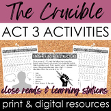 The Crucible Act 3 Activities: Literary Analysis + Station