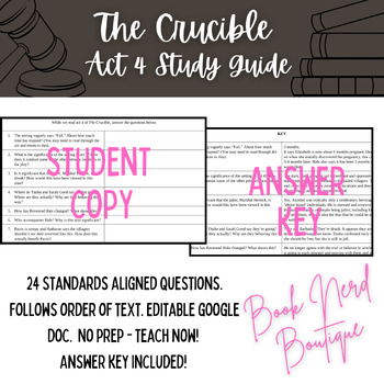 Preview of The Crucible Act 4 Reading Guide & Answer Key