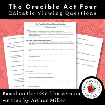 Preview of The Crucible Act Four Movie Viewing Questions