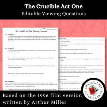 Preview of The Crucible Act One Movie Viewing Questions