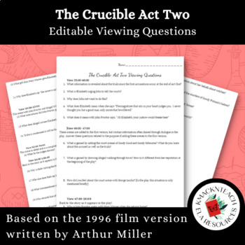Preview of The Crucible Act Two Movie Viewing Questions