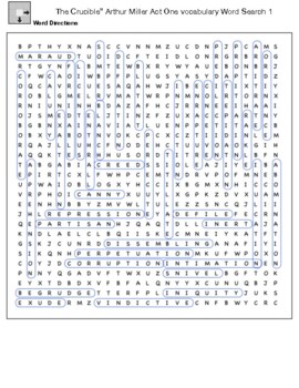 Preview of The Crucible” Arthur Miller Act One vocabulary Word Search