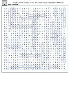 Preview of The Crucible” Arthur Miller Act three vocabulary Word Search
