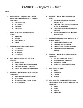 Preview of Candide Quizzes - Chapters 1-30 with Answer Key
