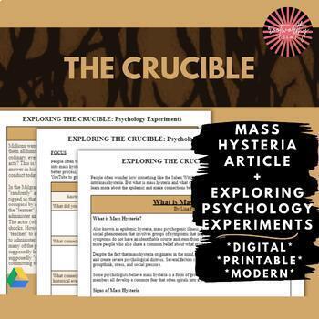 Preview of The Crucible | Mass Hysteria Article + Exploring Psychology Experiments Activity