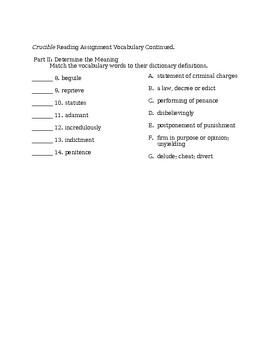 crucible reading assignment 1 vocabulary continued