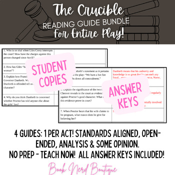 Preview of The Crucible Reading Guides for Entire Text & Answer Keys