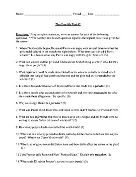 Preview of The Crucible Test (or Review) with Detailed Answer Key