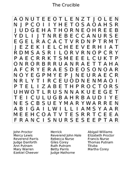 The Crucible Wordsearch by Ex Nihilo Arts and Culture | TPT