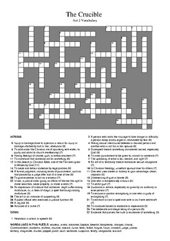 Preview of The Crucible by Arthur Miller - Act 2 Vocabulary Crossword Puzzle