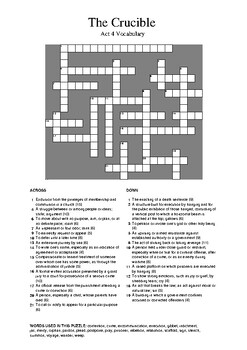 Preview of The Crucible by Arthur Miller - Act 4 Vocabulary Crossword Puzzle