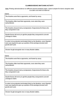 Preview of The Crusades - Claim/Evidence Matching Activity