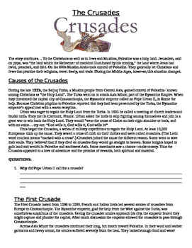 Preview of The Crusades: Guided Reading, Questions and Graphic organizer