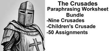 Preview of The Crusades Paraphrasing Worksheet Bundle (50 PDF Assignments)
