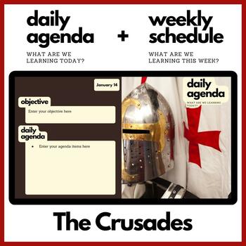 Preview of The Crusades Themed Daily Agenda + Weekly Schedule for Google Slides