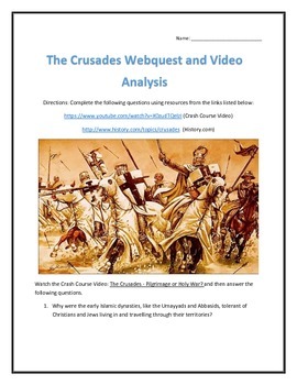 Preview of The Crusades- Webquest and Video Analysis with Key