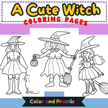 The Cute Witch Coloring Pages by Anotai Siriwongsawat | TPT