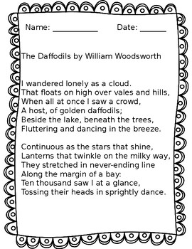 Preview of The Daffodils by William Woodsworth Figurative Language Practice