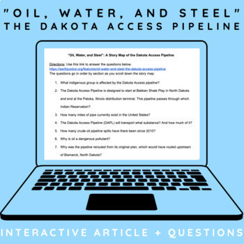 Preview of The Dakota Access Pipeline (DAPL) & Environmental Justice - Article & Webquest