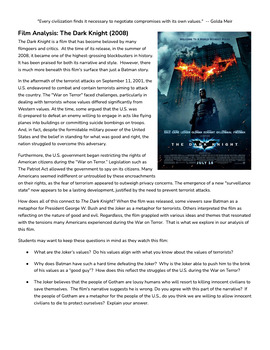 Preview of The Dark Knight (2008) Film Analysis Assignment