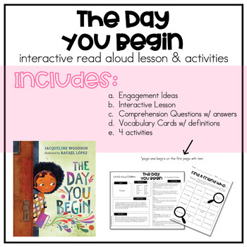 Preview of The Day You Begin | Interactive Read Aloud Lesson & Activities