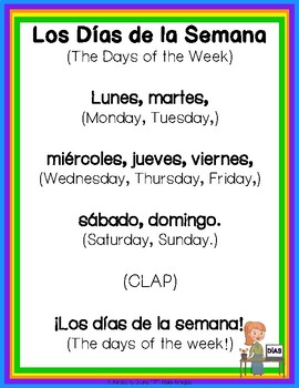 kindergarten spanish days of the week worksheets