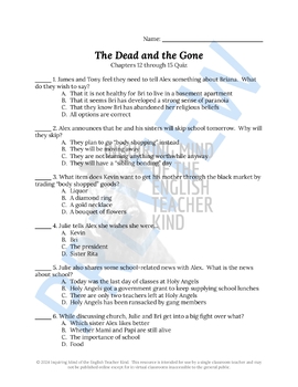 The Dead and the Gone by Susan Beth Pfeffer Chapters 16-19 Quiz