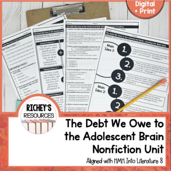 Preview of The Debt We Owe to the Adolescent Brain Nonfiction Unit HMH 8 Digital and Print