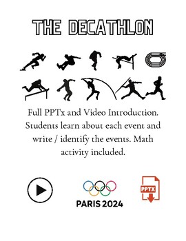 Preview of The Decathlon. Olympics. Sports. Writing. ELA. ESL. Math. PPTx. Video.