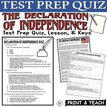 Preview of Declaration of Independence Activities Reading Comprehension Quiz Test Prep