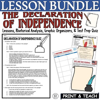 Preview of Declaration of Independence Activities Bundle Quiz Test Prep Worksheets PDF