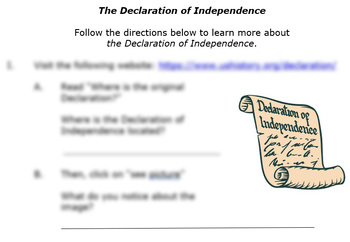Preview of The Declaration of Independence - Online Reading, Questions, Beyond the Document