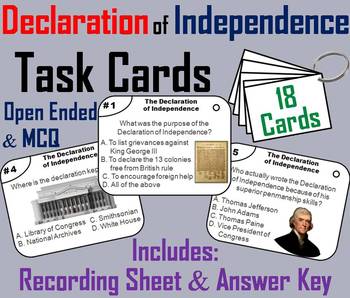 Preview of The Declaration of Independence Task Cards Activity (Civics American Government)