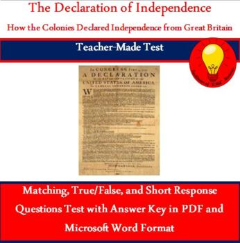 Preview of The Declaration of Independence Test (Answer Key Included)