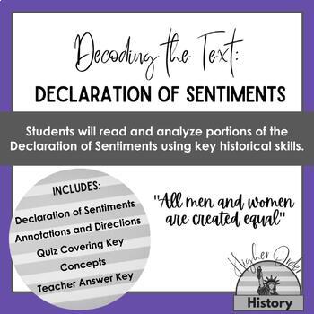 Preview of The Declaration of Sentiments: Primary Source Analysis and Quiz 