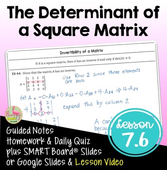 Preview of Determinant of a Square Matrix with Lesson Video (Unit 7)