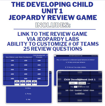 Preview of The Developing Child - Chapter 1 - Jeopardy Review Game - Child Development