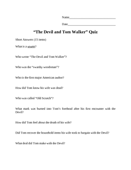 The Devil And Tom Walker Quiz By Shirley Spalding Tpt