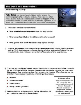 The Devil And Tom Walker Washington Irving Close Reading Activity