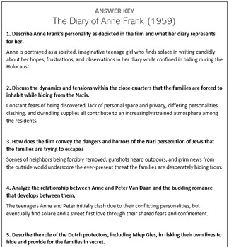 Preview of The Diary of Anne Frank (1959) - Movie Questions