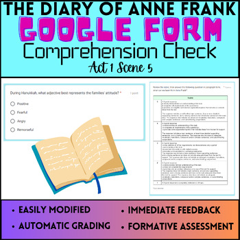 Preview of The Diary of Anne Frank Drama Google Form Comprehension Check Act 1 Scene 5